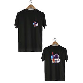Hero Tasarım BLL1863 Siyah Space Drink Ön Arka Baskılı Erkek T-shirt