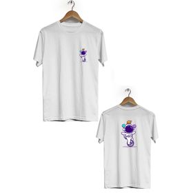 Hero Tasarım BLL1865 Beyaz Space Acrobat Ön Arka Baskılı Erkek T-shirt