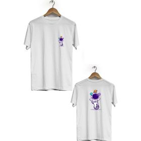Hero Tasarım BLL1865 Beyaz Space Acrobat Ön Arka Baskılı Erkek T-shirt