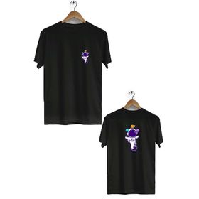 Hero Tasarım BLL1865 Siyah Space Acrobat Ön Arka Baskılı Erkek T-shirt