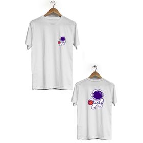 Hero Tasarım BLL1866 Beyaz Space Basketball Ön Arka Baskılı Erkek T-shirt