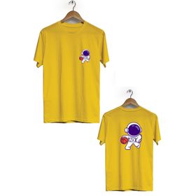 Hero Tasarım BLL1866 Sarı Space Basketball Ön Arka Baskılı Erkek T-shirt