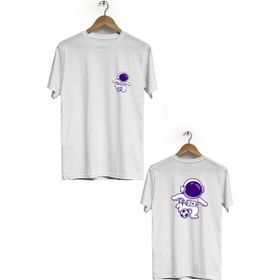 Hero Tasarım BLL1868 Beyaz Space Football Ön Arka Baskılı Erkek T-shirt