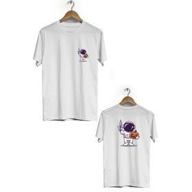Hero Tasarım BLL1869 Beyaz Space Hallowen Ön Arka Baskılı Erkek T-shirt