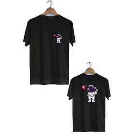 Hero Tasarım BLL1871 Siyah Space Peace Ön Arka Baskılı Erkek T-shirt