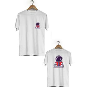 Hero Tasarım BLL1874 Beyaz Uzayda Kitap Ön Arka Baskılı Erkek T-shirt