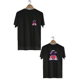 Hero Tasarım BLL1874 Siyah Uzayda Kitap Ön Arka Baskılı Erkek T-shirt