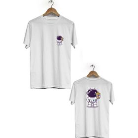 Hero Tasarım BLL1877 Beyaz Uzay İçeceği Ön Arka Baskılı Erkek T-shirt