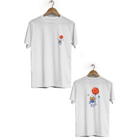 Hero Tasarım BLL1880 Beyaz Uzay Kedisi Ön Arka Baskılı Bisiklet Yaka Kısa Kollu Erkek T-shirt