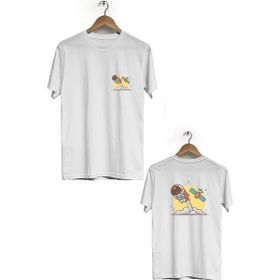 Hero Tasarım BLL1882 Beyaz Uzaya Gidiş Ön Arka Baskılı Bisiklet Yaka Erkek T-shirt