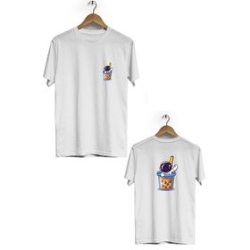 Hero Tasarım BLL1887 Beyaz Uzay İçeceği Ön Arka Baskılı Bisiklet Yaka Erkek T-shirt