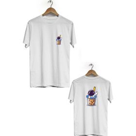 Hero Tasarım BLL1887 Beyaz Uzay İçeceği Ön Arka Baskılı Bisiklet Yaka Erkek T-shirt