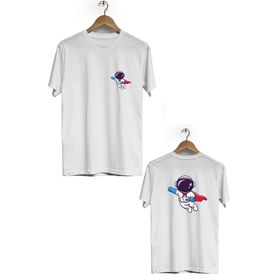 Hero Tasarım BLL1889 Beyaz Uzay Kahramanı Ön Arka Baskılı Bisiklet Yaka Kısa Kollu Erkek T-shirt