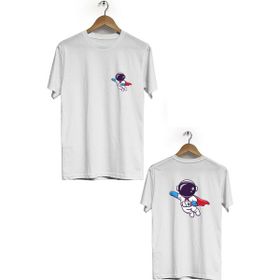 Hero Tasarım BLL1889 Beyaz Uzay Kahramanı Ön Arka Baskılı Bisiklet Yaka Kısa Kollu Erkek T-shirt