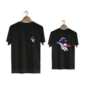 Hero Tasarım BLL1889 Siyah Uzay Kahramanı Ön Arka Baskılı Bisiklet Yaka Kısa Kollu Erkek T-shirt