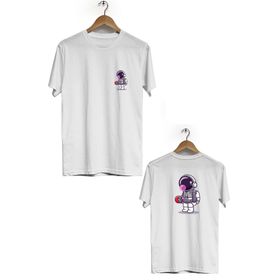 Hero Tasarım BLL1894 Beyaz Havalı Astronot Ön Arka Baskılı Bisiklet Yaka Erkek T-shirt