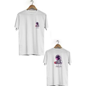 Hero Tasarım BLL1894 Beyaz Havalı Astronot Ön Arka Baskılı Bisiklet Yaka Erkek T-shirt