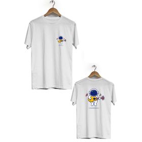 Hero Tasarım BLL1895 Beyaz Müzisyen Astronot Ön Arka Baskılı Bisiklet Yaka Erkek T-shirt