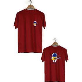 Hero Tasarım BLL1895 Bordo Müzisyen Astronot Ön Arka Baskılı Bisiklet Yaka Erkek T-shirt