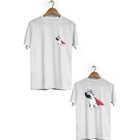 Hero Tasarım BLL1917 Beyaz Uzay Kahramanı Ön Arka Baskılı Bisiklet Yaka Kısa Kollu Erkek T-shirt