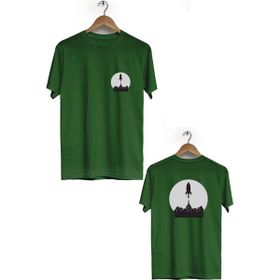 Hero Tasarım BLL1921 Haki Uzay Mekiği Ön Arka Baskılı Erkek T-shirt