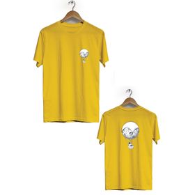 Hero Tasarım BLL1954 Sarı Uçan Balon Astronot Ön Arka Baskılı Erkek T-shirt