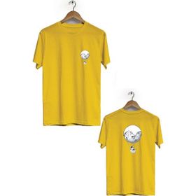 Hero Tasarım BLL1954 Sarı Uçan Balon Astronot Ön Arka Baskılı Erkek T-shirt