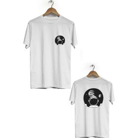 Hero Tasarım BLL1958 Beyaz Uzay Astronotu Ön Arka Baskılı Bisiklet Yaka Kısa Kollu Erkek T-shirt
