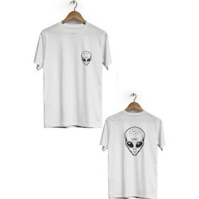 Hero Tasarım BLL1971 Beyaz Uzaylı Ön Arka Baskılı Bisiklet Yaka Erkek T-shirt