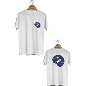 Hero Tasarım BLL1980 Beyaz Uzay Mekiği Ön Arka Baskılı Erkek T-shirt