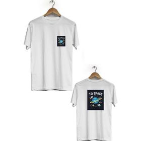 Hero Tasarım BLL1984 Beyaz To Space Ön Arka Baskılı Bisiklet Yaka Kısa Kollu Erkek T-shirt