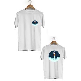Hero Tasarım BLL1986 Beyaz Uzaya Yolculuk Ön Arka Baskılı Erkek T-shirt
