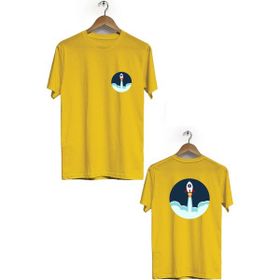 Hero Tasarım BLL1986 Sarı Uzaya Yolculuk Ön Arka Baskılı Erkek T-shirt