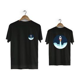 Hero Tasarım BLL1986 Siyah Uzaya Yolculuk Ön Arka Baskılı Erkek T-shirt