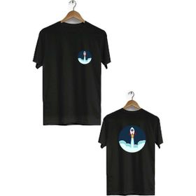 Hero Tasarım BLL1986 Siyah Uzaya Yolculuk Ön Arka Baskılı Erkek T-shirt