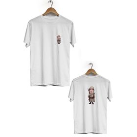 Hero Tasarım BLL205 Beyaz Kemal Sunal Ön Arka Baskılı Bisiklet Yaka Kısa Kollu Erkek T-shirt