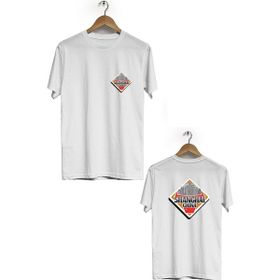 Hero Tasarım BLL2173 Beyaz Şangay Çin Ön Arka Baskılı Bisiklet Yaka Kısa Kollu Erkek T-shirt
