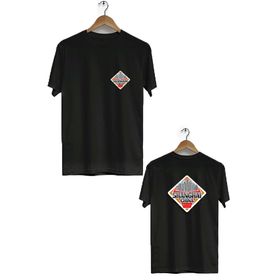 Hero Tasarım BLL2173 Siyah Şangay Çin Ön Arka Baskılı Bisiklet Yaka Kısa Kollu Erkek T-shirt