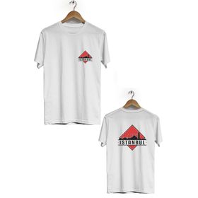 Hero Tasarım BLL2201 Beyaz İstanbul Ön Arka Baskılı Bisiklet Yaka Kısa Kollu Erkek T-shirt