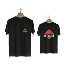 Hero Tasarım BLL2201 Siyah İstanbul Ön Arka Baskılı Bisiklet Yaka Kısa Kollu Erkek T-shirt