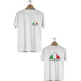 Hero Tasarım BLL2245 Beyaz İtalya Ön Arka Baskılı Bisiklet Yaka Kısa Kollu Erkek T-shirt