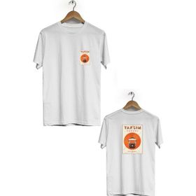 Hero Tasarım BLL2279 Beyaz İstanbul Taksim Ön Arka Baskılı Bisiklet Yaka Kısa Kollu Erkek T-shirt