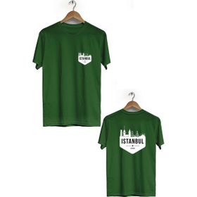 Hero Tasarım BLL2280 Haki İstanbul Ön Arka Baskılı Bisiklet Yaka Kısa Kollu Erkek T-shirt