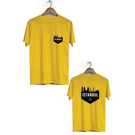 Hero Tasarım BLL2280 Sarı İstanbul Ön Arka Baskılı Bisiklet Yaka Kısa Kollu Erkek T-shirt