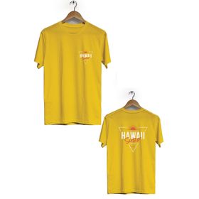 Hero Tasarım BLL2294 Sarı Hawaii Ön Arka Baskılı Bisiklet Yaka Erkek T-shirt