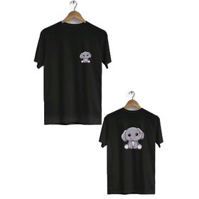 Hero Tasarım BLL2334 Siyah Fil Ön Arka Baskılı Bisiklet Yaka Kısa Kollu Erkek T-shirt