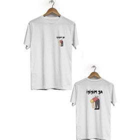 Hero Tasarım BLL2347 Beyaz İyiyim Ya Ön Arka Baskılı Bisiklet Yaka Kısa Kollu Erkek T-shirt