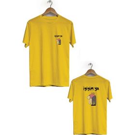 Hero Tasarım BLL2347 Sarı İyiyim Ya Ön Arka Baskılı Bisiklet Yaka Kısa Kollu Erkek T-shirt