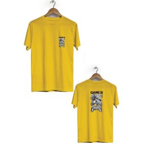 Hero Tasarım BLL2368 Sarı Game Ön Arka Baskılı Bisiklet Yaka Kısa Kollu Erkek T-shirt