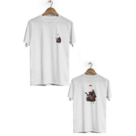 Hero Tasarım BLL2373 Beyaz İtachi Ön Arka Baskılı Bisiklet Yaka Kısa Kollu Erkek T-shirt